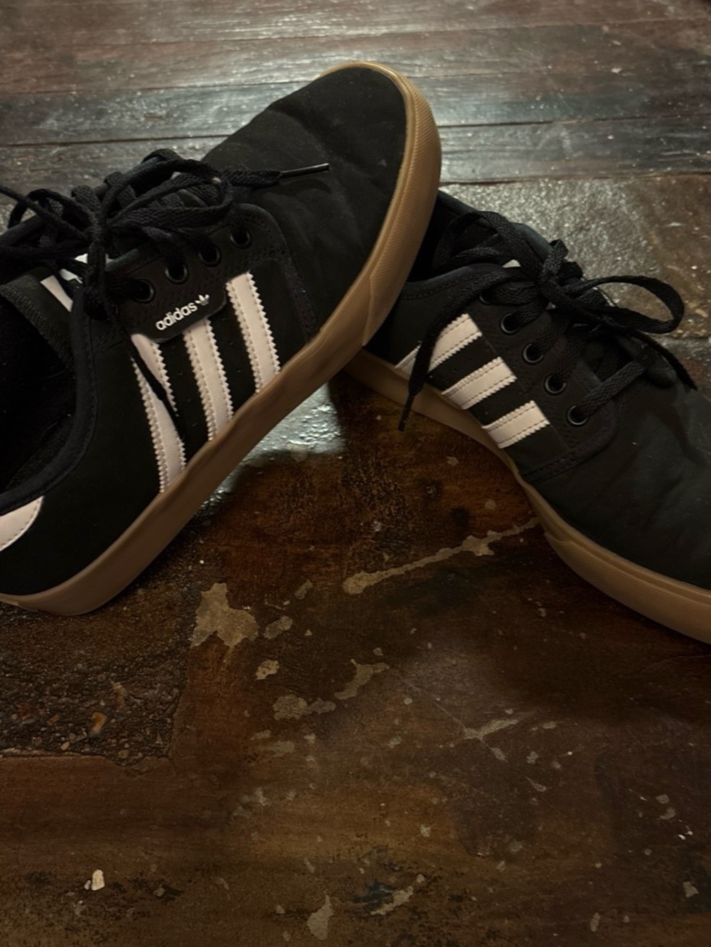 adidas Black Sneakers with White Stripes and Gum Sole